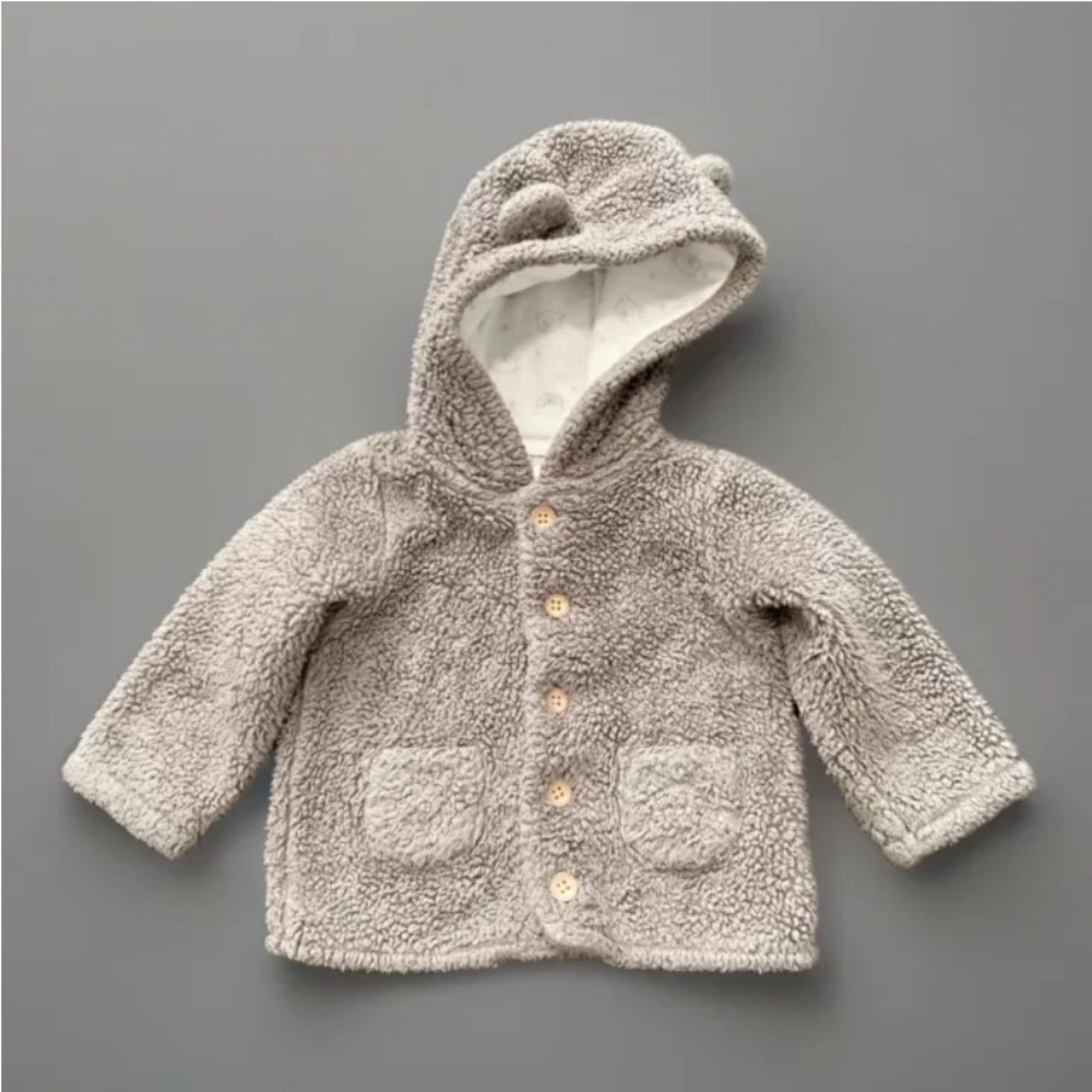 Carter’s Baby Sherpa Jacket With Bear Ears Sz 12 Month Buttons Pockets Cozy